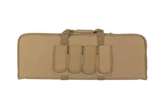 NC Star lightweight tan carbine case is 36 inches long and 13 inches tall with multiple magazine and accessory pockets